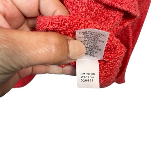 J Jill Sweater Women's Large Coral  V Neck Textured Knit Cotton Blend Casual 4XL - Picture 5 of 10